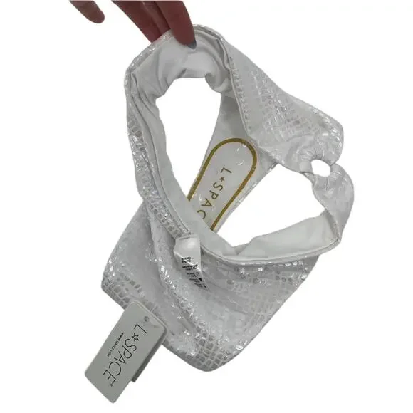 L*SPACE Jones Bitsy Bikini Bottom in Opalescent Gator Textured White Silver NEW - Picture 6 of 7